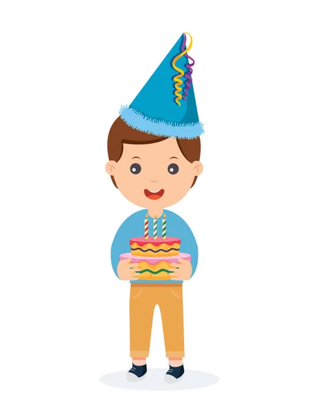 Niños Con Pastel Celebrando Una Fiesta Cumpleaños Vector Ilustración — Vector de stock