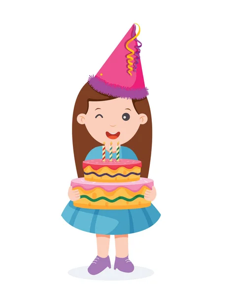 Crianças Com Bolo Celebrando Uma Festa Aniversário Vetor Ilustração — Vetor de Stock
