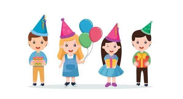 Kinderen Vieren Een Verjaardagsfeest Vector Illustratie — Stockvector