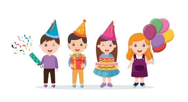 Niños Celebrando Una Fiesta Cumpleaños Vector Ilustración — Vector de stock