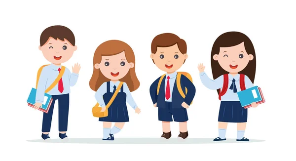 Character Kids Student School Uniform Vector Illustration — Stock Vector