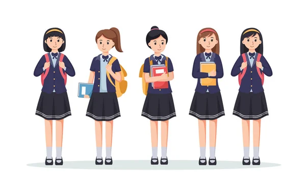 Charakter Mädchen Gymnasiastin Schuluniform — Stockvektor