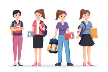 Karakter kızları öğrencisi. Okula dönüş, üniversite konsepti.