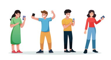Akıllı telefon izole vektör illüstrasyonu kullanan insanlar