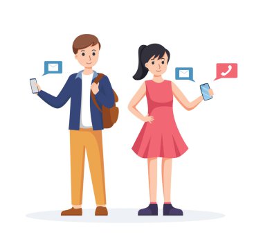 Akıllı telefon izole vektör illüstrasyonu kullanan insanlar