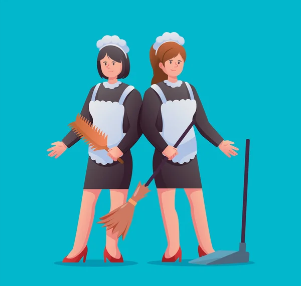 Character Housekeeper Black Maid Uniform Vector Illustration — Stock Vector