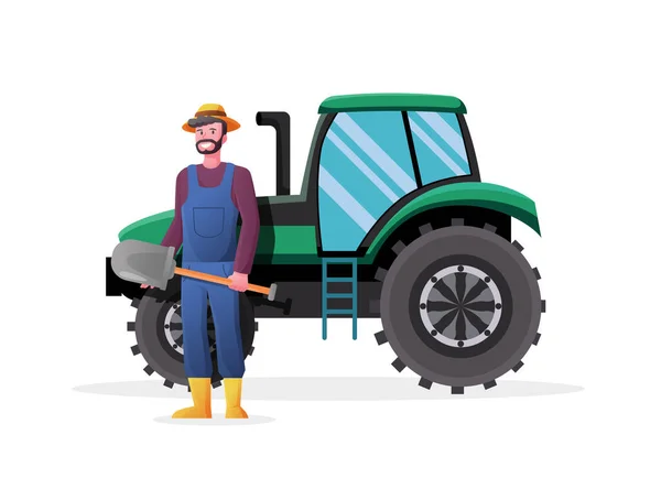Agricultor Com Carro Trator Fazenda Conceito Vetor Ilustração —  Vetores de Stock