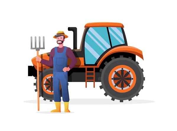 トラクター車で農家 農場のコンセプトベクトル図 — ストックベクタ