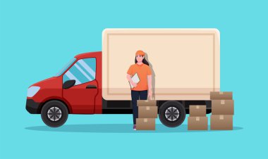 Teslimat kamyon vektör illüstrasyonlu servis 