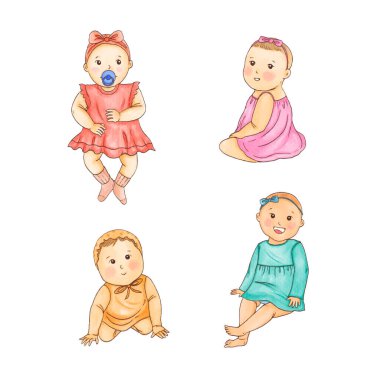 Tatlı bir kızın suluboya çizimi.