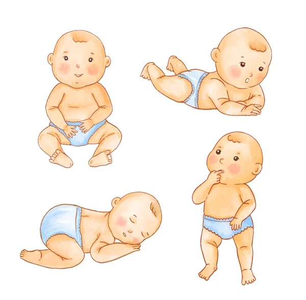 Σύνολο Ακουαρέλα Απεικόνιση Του Χαριτωμένο Μωρό — Διανυσματικό Αρχείο