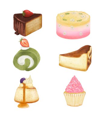 Pasta seti tatlı tatlı pastane suluboya