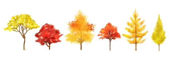 Set Von Herbst Baum Aquarell — Stockvektor
