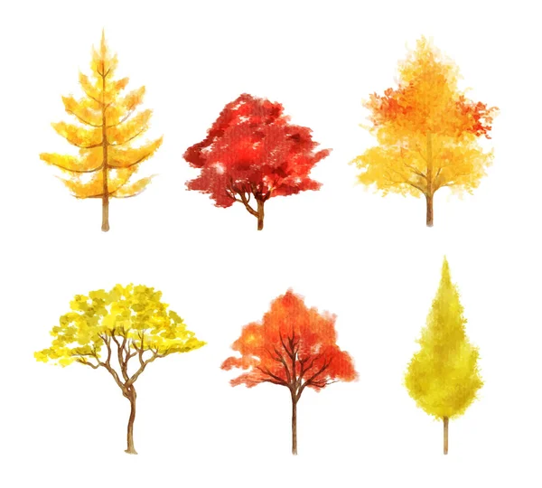 Set Autumn Tree Watercolor — Stock Vector