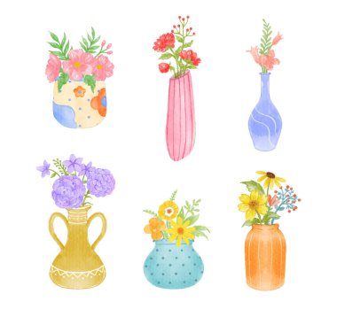 Çiçek saksısı suluboya ev bitkileri.