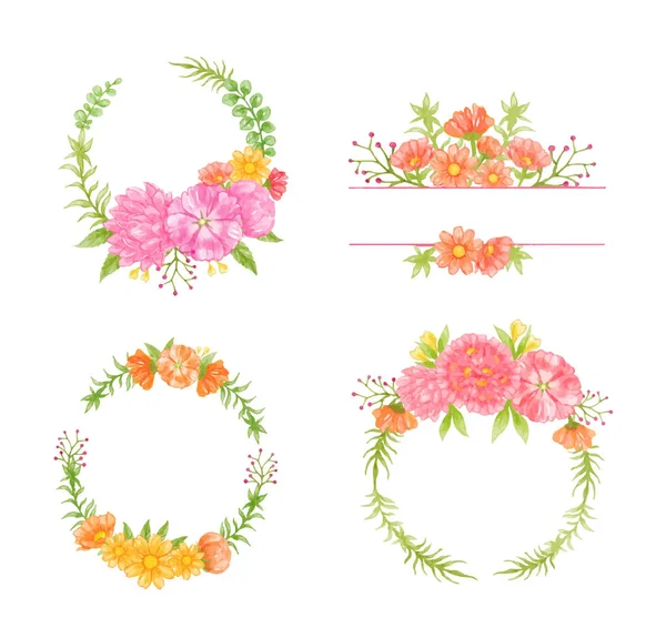 Jeu Bouquet Couronnes Florales Aquarelle Illustration Vectorielle — Image vectorielle