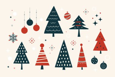 Christman ağaç elementlerinin asgari kümesi vektör illüstrasyonu