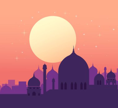 Ramazan Kareem namaz kılan cami arka plan vektörü illüstrasyonu