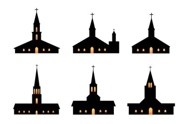 Bir dizi kilise binası mimari vektör çizimi