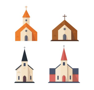 Bir dizi kilise binası mimari vektör çizimi