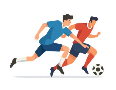 Futbolcular topla koşuyor. vektör illüstrasyonu