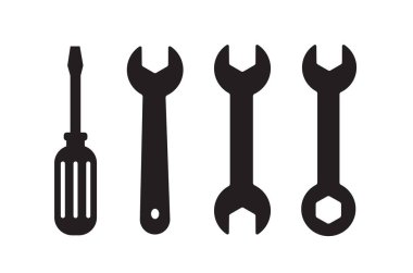 İngiliz anahtarı ve tornavida simgesi. onarım sembolü vektör illüstrasyonu