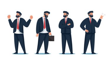 Çeşitli Pozisyonlarda İşadamı: Başarı, Stres, Güven ve İlham