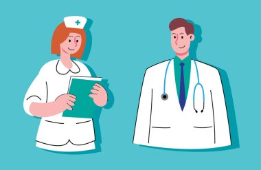 Cartoon Doctor and Nurse Medical Team Illustration