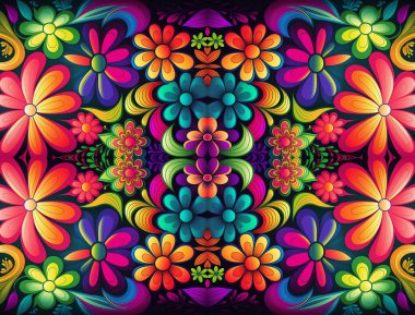 Canlı psikedelik renklere sahip soyut çiçek arkaplanı, Braga, Portekiz.