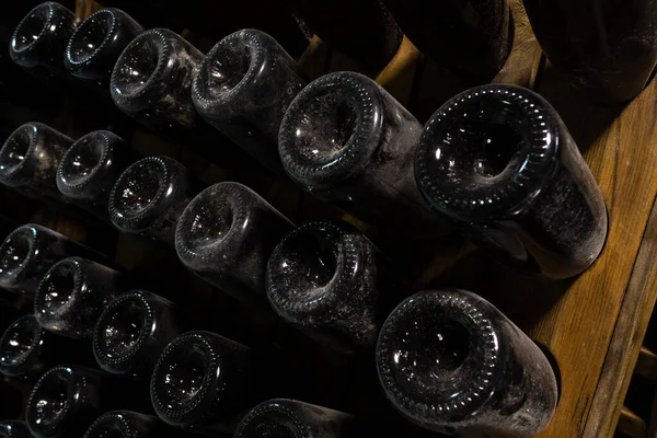 Παραγωγή Κρασιού Μπουκάλια Στοιβάζονται Στο Υπόγειο Πορτογαλία — Φωτογραφία Αρχείου