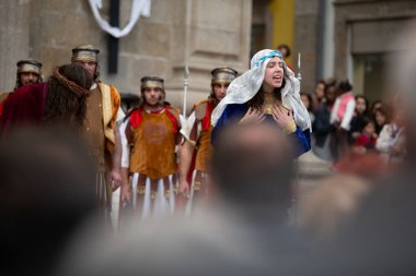 19 Nisan 2019: Portekiz, Braga 'da Kutsal Hafta boyunca İsa' nın Tutkusu 'nun tiyatro gösterisi.