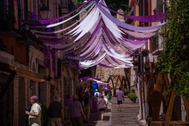 10 Temmuz 2024, İspanya, Brihuega 'daki Lavanta Festivali sırasında Köy Dekorasyonu.