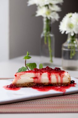 Red Fruits Cheese Cake, close-up view, Braga, Portugal. clipart