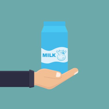 El ele tutuşan süt kutusu düz tasarım vektör çizimi