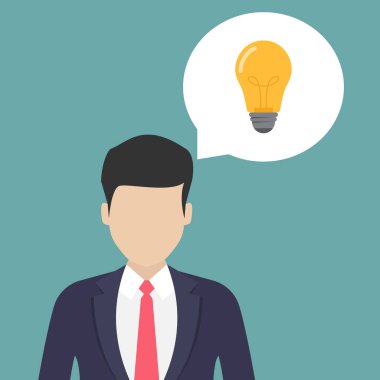 İş fikri vektör çizimi düz, iş adamı, ampul, düz tasarım vektör çizimi