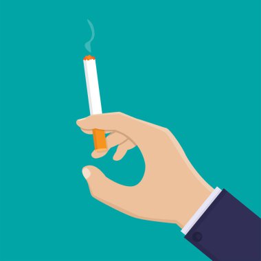 El ele tutuşan sigara yassı tasarım vektörü çizimi