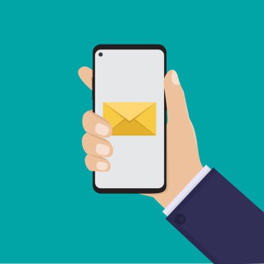 Akıllı telefon ve ileti simgesi, düz tasarım vektör çizimi