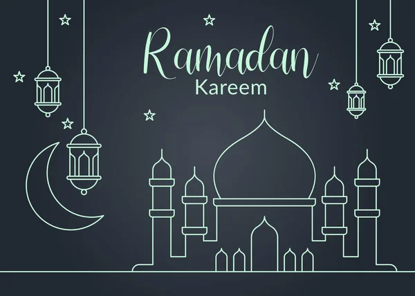 Ramazan kareem arkaplan vektör tasarımı şablonu davetiye kartı veya tebrik kartı için mono satır biçimi, Müslüman cemaati