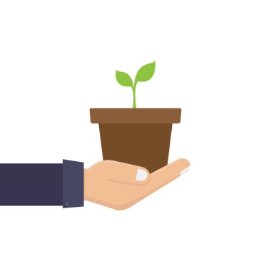 Yeşil çevre konsepti, el, bitki, ot, düz tasarım vektör çizimi