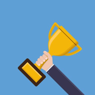 İş adamı elinde şampiyonluk kupası düz tasarım vektör çizimi