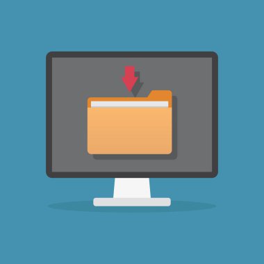 Mavi arkaplan düz tasarım vektör illüstrasyonlu bir bilgisayara dizin dosyaları indir