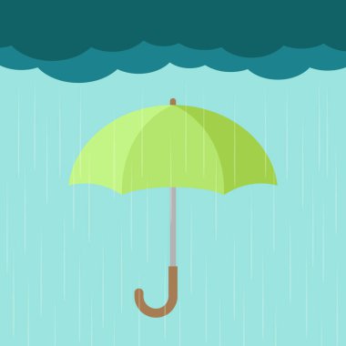 Yağmur ve şemsiye düz tasarım vektör çizimi