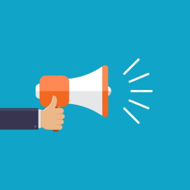 İş adamları megafon düz tasarım vektör çizimi tutuyorlar