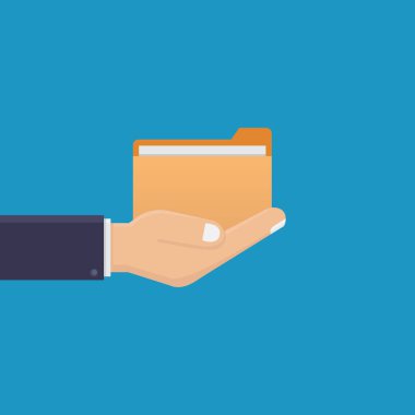 Bir dosyayı tutan iş kolu, düz tasarım vektör illüstrasyonu