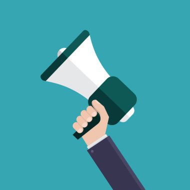 İş adamları megafon düz tasarım vektör çizimi tutuyorlar