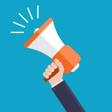 İş adamları megafon düz tasarım vektör çizimi tutuyorlar