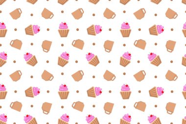 Cupcake and coffee cup seamless pattern abstract on white background vector design