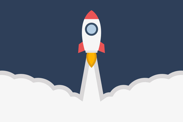 Rocket launch flat design vector illustration