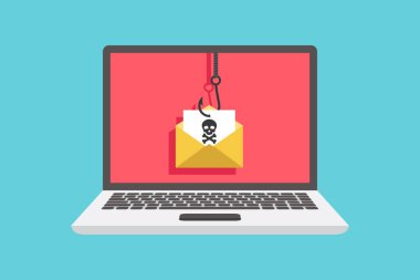 Phishing flat, phishing design, phishing vector, phishing illustration, internet crime phishing via email on a laptop, fishing hook, flat design vector illustration