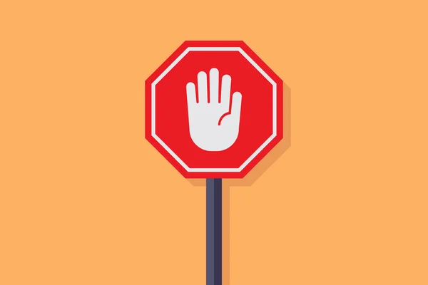 Ilustracja Znak Stopu Płaski Tablica Znak Stopu Ręcznym Znakiem Stopu — Wektor stockowy